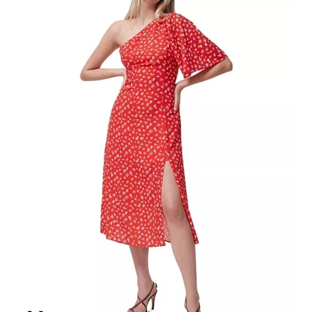 NEW French Connection Red Fayola One Shoulder Midi Dress - Size 2